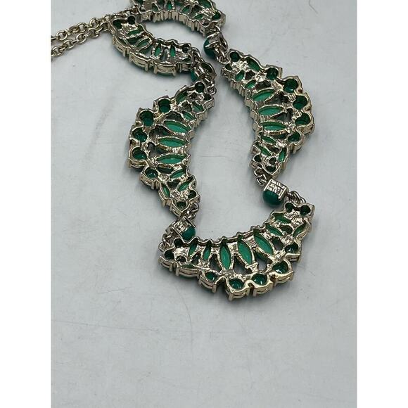 J. Crew Two Tone Light Dark Green Cabochon Gold Tone Statement Necklace - Picture 13 of 14